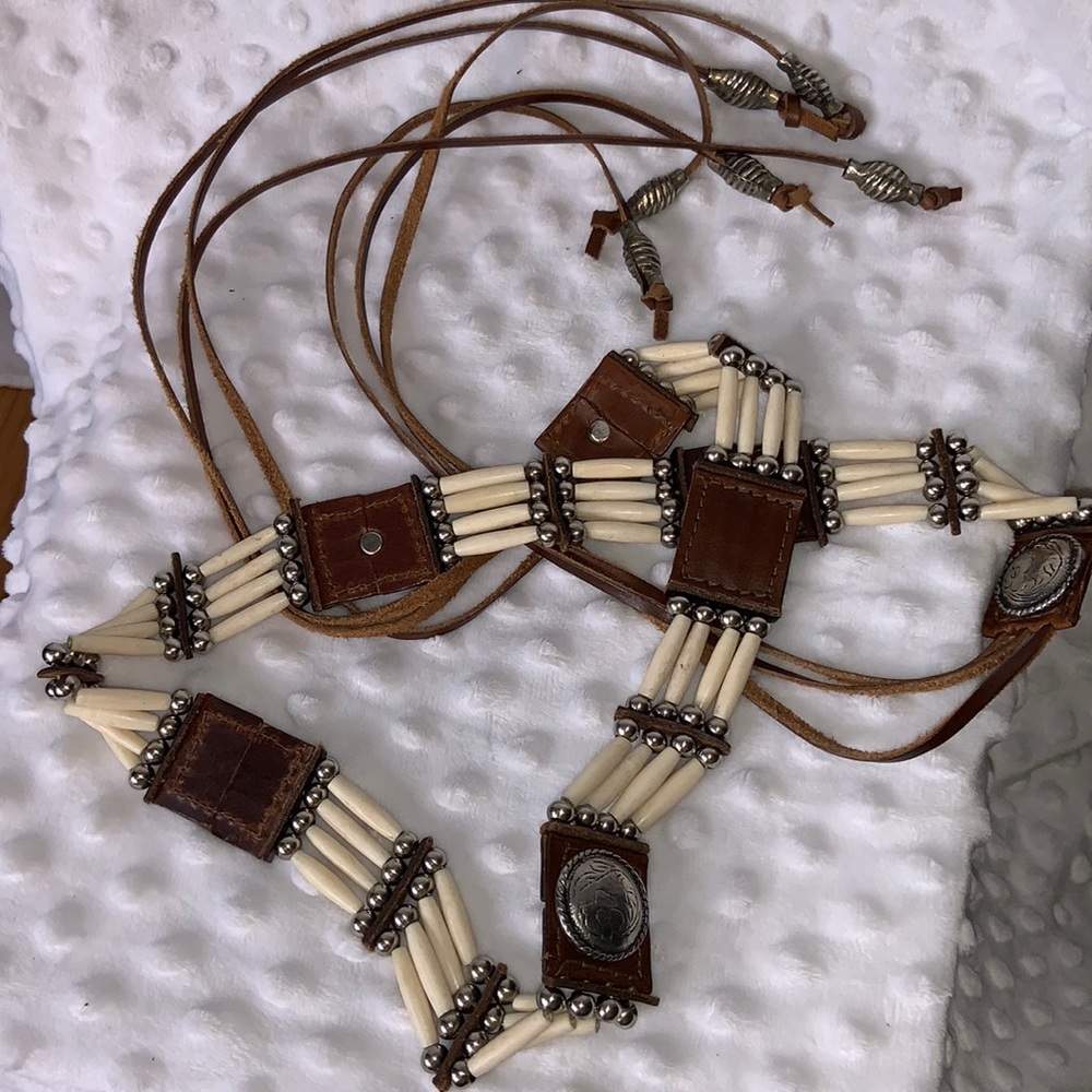 Leather and beaded belt